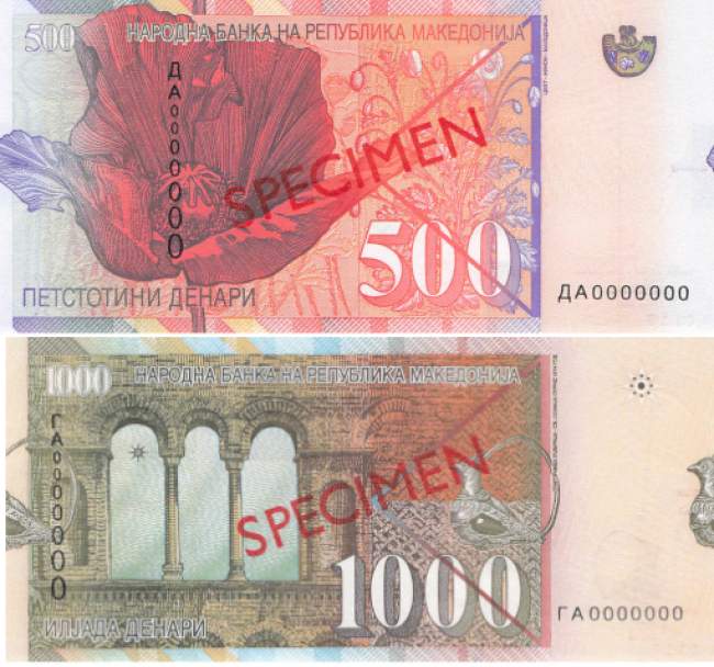 Mazedonien p.21as p.22as 500 und 1000 Lei Specimen 2003